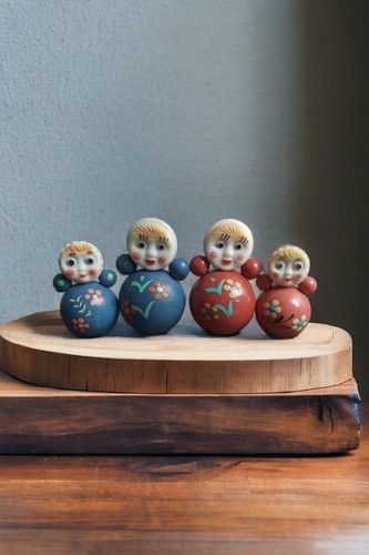 Set of 4 Soviet vintage Roly Poly doll, Nevalyashka, USSR toy, Nostalgic gift, S