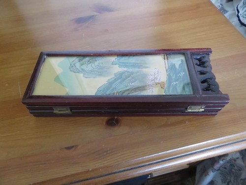 Vintage oriental table top 4 panel 2 sided miniature divider - Picture 4 of 12