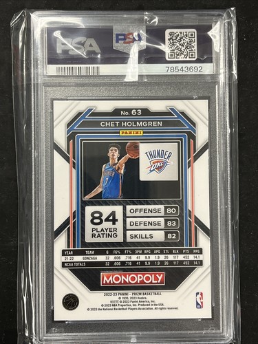 2022 Panini Prizm Monopoly Chet Holmgren RC PSA 10 GEM MT Oklahoma City Thunder - Picture 2 of 2