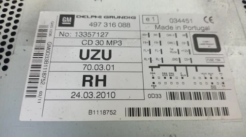 13357127 Sistema Audio/Radio Cd para OPEL CORSA D * 2011 168104 - Imagen 3 de 3