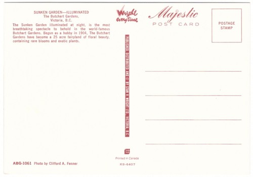 Sunken Garden Illuminated Butchart Gardens Victoria British Columbia Postcard #1 - Picture 2 of 2