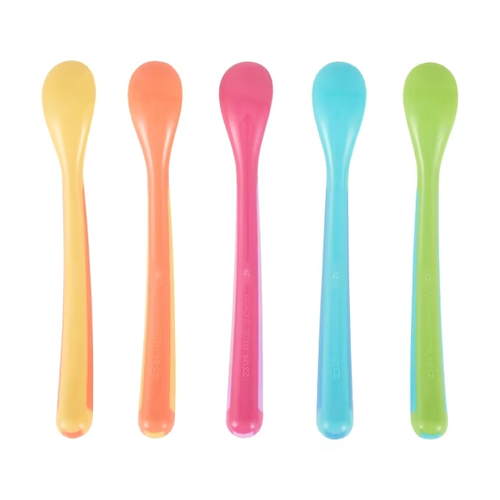 5 Pack Weaning Spoons Long Handle Feeding Time Baby Girl / Boy BPA Free Spoons - Picture 4 of 5