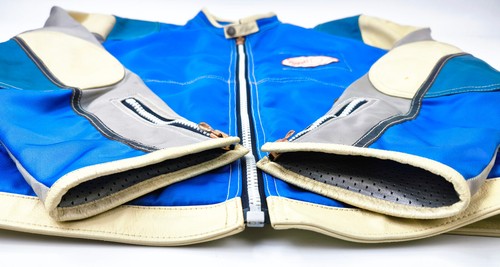 Diesel Jacke Vrooom Leder Nylon Mix Gr. XL blau / silber 90er vintage Biker - Bild 10 von 12