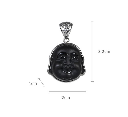 I05 Anhänger Buddha Maitreya D schwarzer Obsidian Sterling Silber 925 - Bild 7 von 7