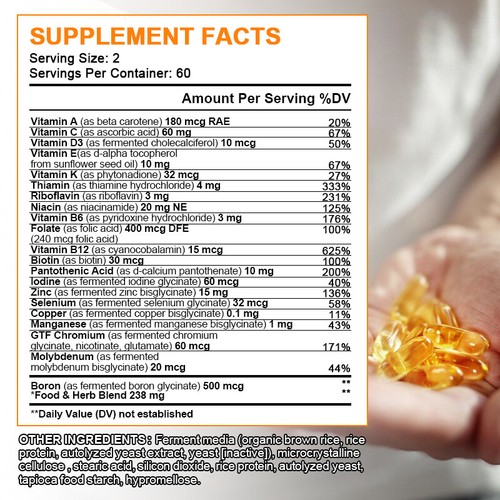 Multi Vitamin for Men 120 Capsules Mens Prostate Multivitamin Multimineral Daily - Picture 6 of 8