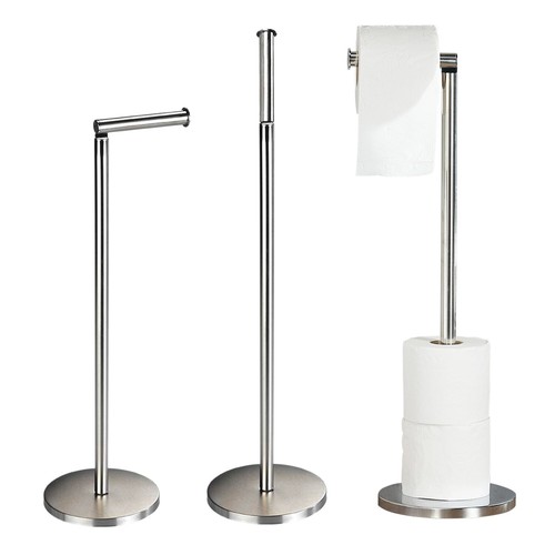 2 IN 1 FREE STANDING CHROME FRAME BATHROOM TOILET 4 PAPER ROLL HOLDER DISPENSER - Picture 7 of 9