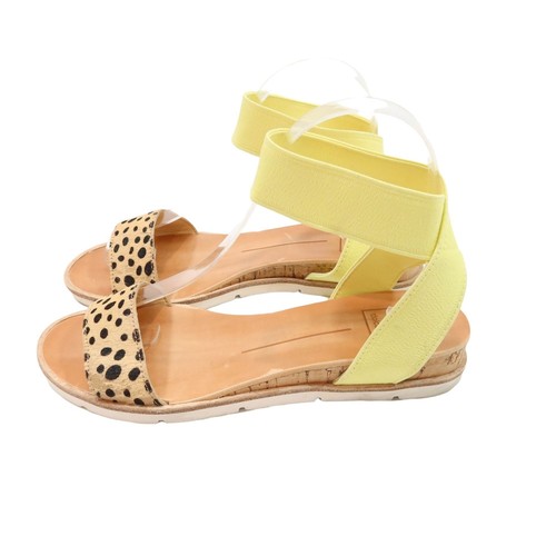 DOLCE VITA Size 6.5 M VIVIAN Neon Yellow Leopard Calf Hair Low Wedge Sandals - Picture 3 of 9