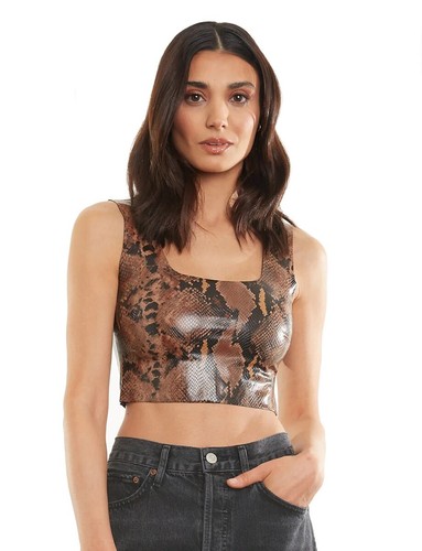 Commando Faux Leather Animal Squareneck Crop Top - FLT101 - Picture 4 of 5