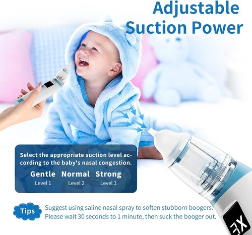 Electric Baby Nasal Aspirator, Rechargeable Nose Sucker for Baby, Adjustable 3 L - Picture 2 of 6