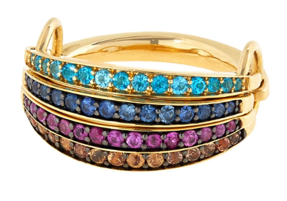 Anillo enchapado en oro multicolor de zafiro y apatita de neón de rarezas RINg 11 Foto 2 de 4