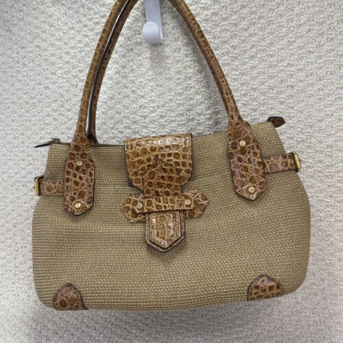 Eric Javits New York Handbag Squishee Woven Straw Croc Embossed Satchel Purse - Picture 2 of 12