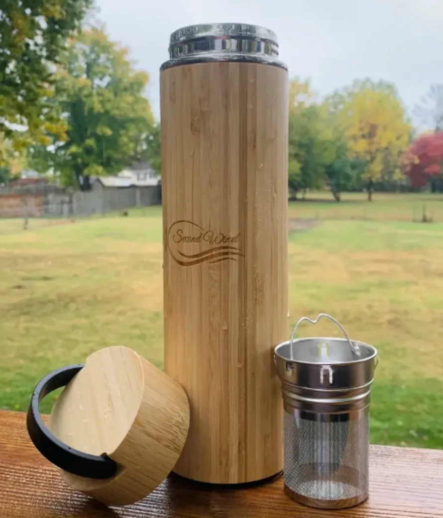 Portable Double Insulated Bamboo Tea Infuser Travel Tumbler Water Bottle