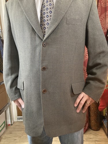 Herren Sport Mantel Blazer Anzug Sakko 44 L 48" 3 Knöpfe Beige Grau Wolle Mickey Spatz - Bild 3 von 15