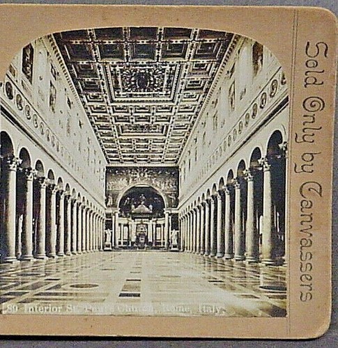 Stereo View Tan Mount- Rome, Italy Interior of St. Paul's Church - Picture 2 of 2