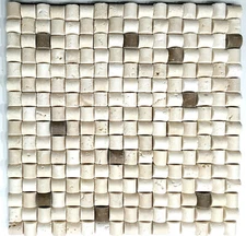 Light Bamboo with Noce Travertine Mosaic Tile Backsplash Wall (SOLD PER PIECE)