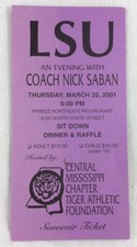CFB 2001 03/22 LSU Coach Nick Saban Central Miss. LSU Chapter Dinner Ticket