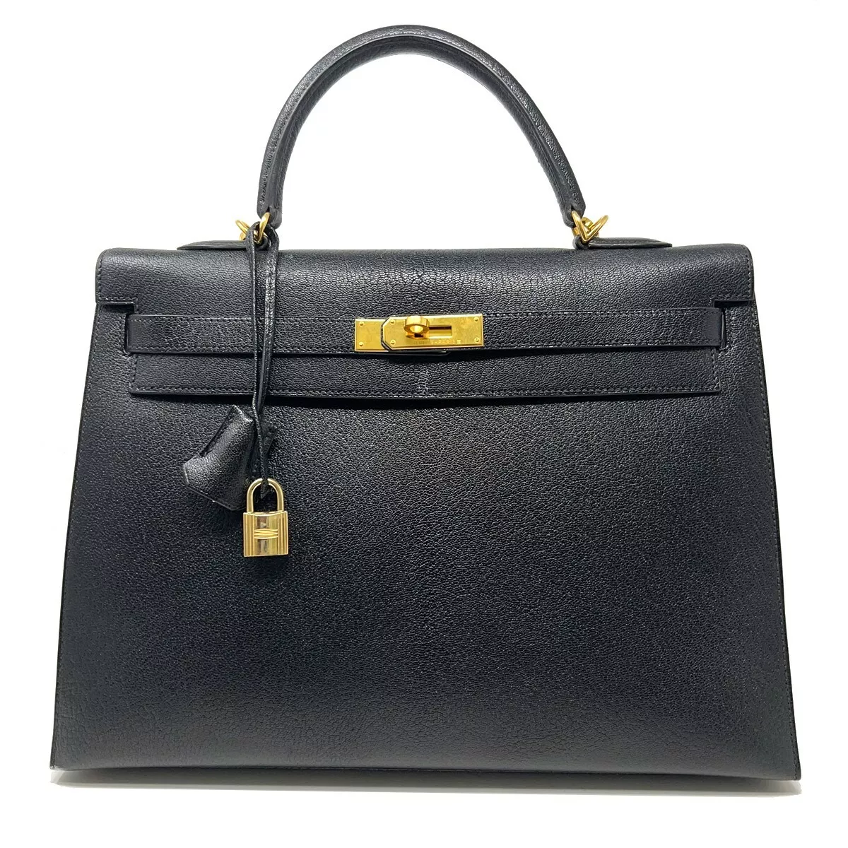 HERMES Kelly 35 Chevre de Coromandel Black Goatskin Leather