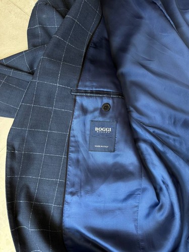 BOGGI MILANO GUABELLO SUPER 130s ITALIA 100% LANA AZUL TRAJE BLAZER PANTALONES PARA HOMBRE 54 - Imagen 8 de 24