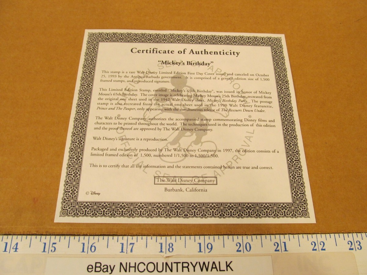 Walt Disney 1st Day Canceled Stamp Mickey's Birthday LE