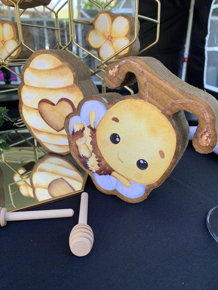 Juego de 6 centros de mesa de madera hechos a mano Sweet as Can Bee Baby Shower  Foto 4 de 4