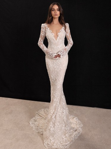 GALIA LAHAV Gala Bay Full Embroidered Beaded Lace Wedding Dress Plunging Necklin - Picture 7 of 23