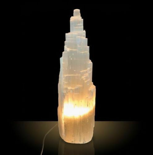15 16 Zoll extra große Selenit Turm Lampe weiß Natur Kristall Licht LED Kabel XL - Bild 8 von 10
