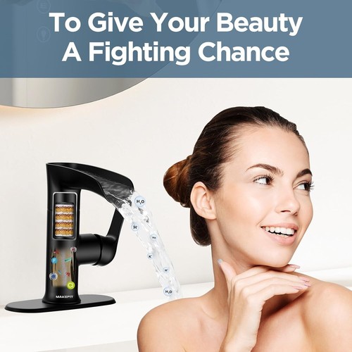 Wasserfall Bad Wasserhahn, Hartwasserfilter, 1-3 Loch, mattschwarz, offener Auslauf - Bild 5 von 10