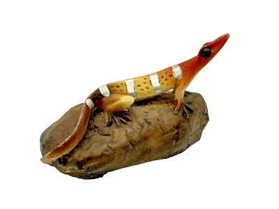 Orange Lizard Gecko With Stripes On Rock Figurine Reptile Collectible 2 1/2''