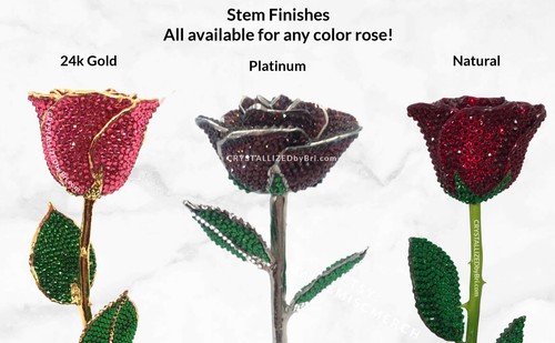 Bling Preserved Rose AUSTRIAN CRYSTAL Red Bedazzled Real Gold Trim Dipped Custom - Picture 11 of 12