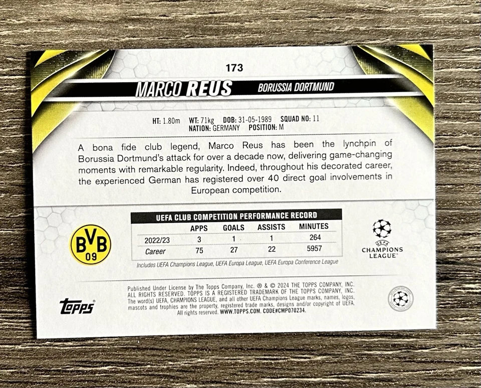 2023-24 Topps UEFA Club Competitions #173 Marco Reus Inferno Foil - Image 2 of 2