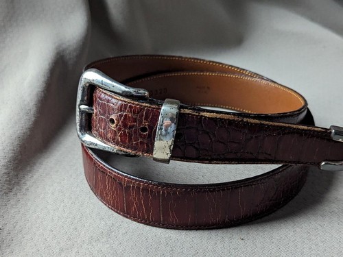 vintage USA leather TRAFALGAR dress belt 36 brown ALLIGATOR crocodile embossed - Picture 11 of 13