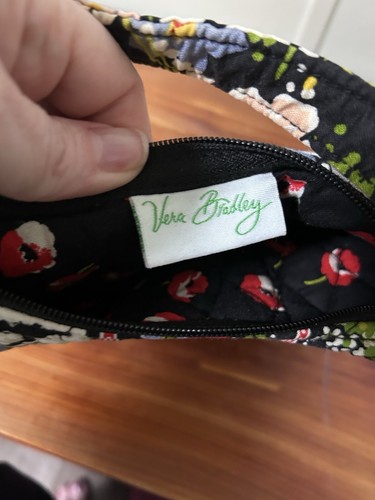 Vera Bradley Poppy Fields Retired 2011 Small Purse Handbag Quilted Floral Black - Picture 6 of 9