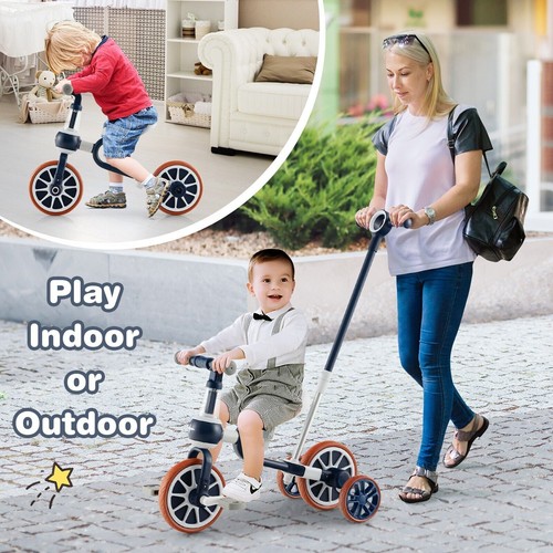 4 in 1 Kids Tricycle Toddler Balance Bike Adjustable Parent Push Handle 4 wheels - Picture 4 of 10