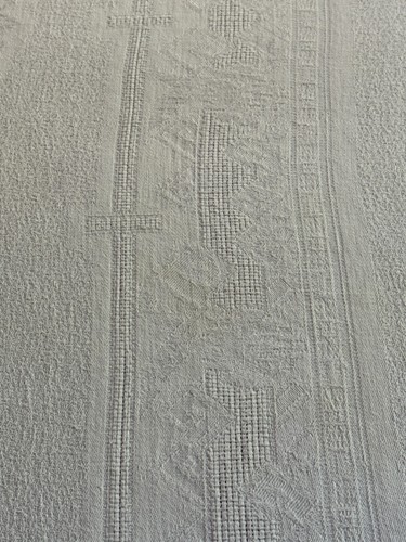 Service de table ancien coton damassé nappe 220 cm x 150 cm + 12 serviettes T180 - Picture 4 of 14
