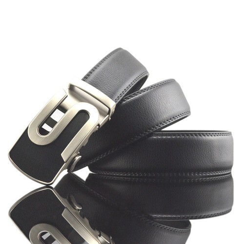 Mens Dress Belt Black Leather Adjustable Sliding Belts Automatic Ratchet Buckle - Picture 2 of 9