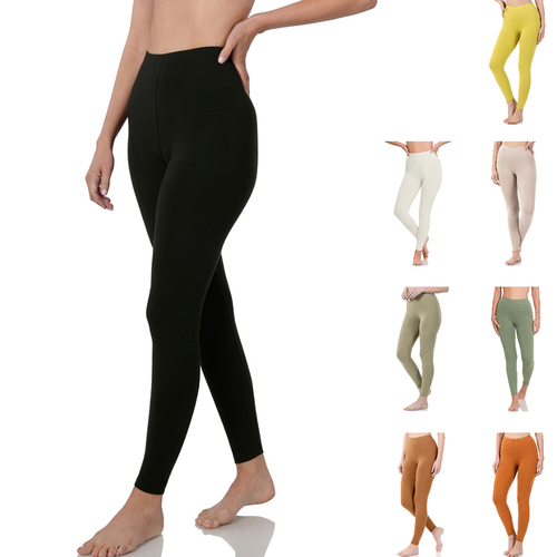 Zenana Damen Leggings Stretch Premium Baumwolle breiter Bund volle Länge 1X