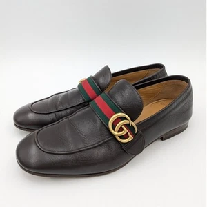 Chaussures mocassins homme Gucci Donnie cuir GG Marmont Web marron pointure US7,5 EU41