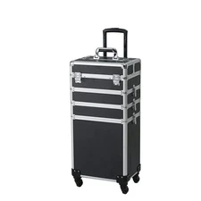 4in1 Rolling Makeup Cosmetic Case Aluminum Hair Trolley 4 Wheel Organizer