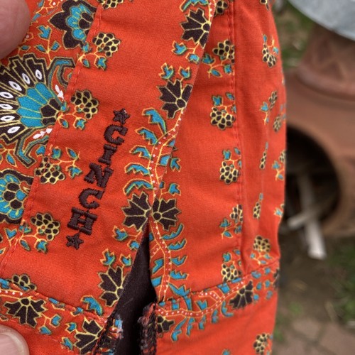 Cinch Western Shirt Mens Size Large Pearl Button Snaps Orange Turquoise - Picture 10 of 19