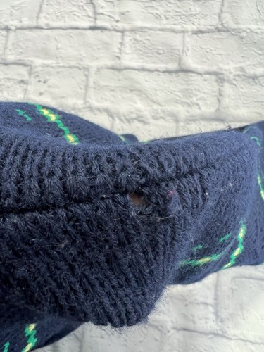Obermeyer Vintage 100% Wool Sweater Pullover Blue With Green Details *READ DESC - Picture 3 of 8