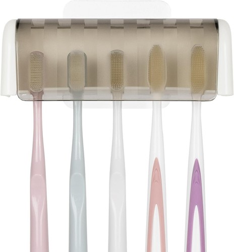 5-Slot Wall Mounted Toothbrush Holder with Cover - Modern Grey & White Design - Bild 6 von 8