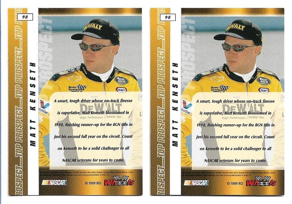 Lot of 2 Matt Kenseth 1999 Wheels Rookie #98 - Nascar RC - Image 2 of 2
