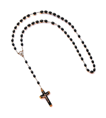 Black Rosary with Quadruple Interlock Links and Pouch Included