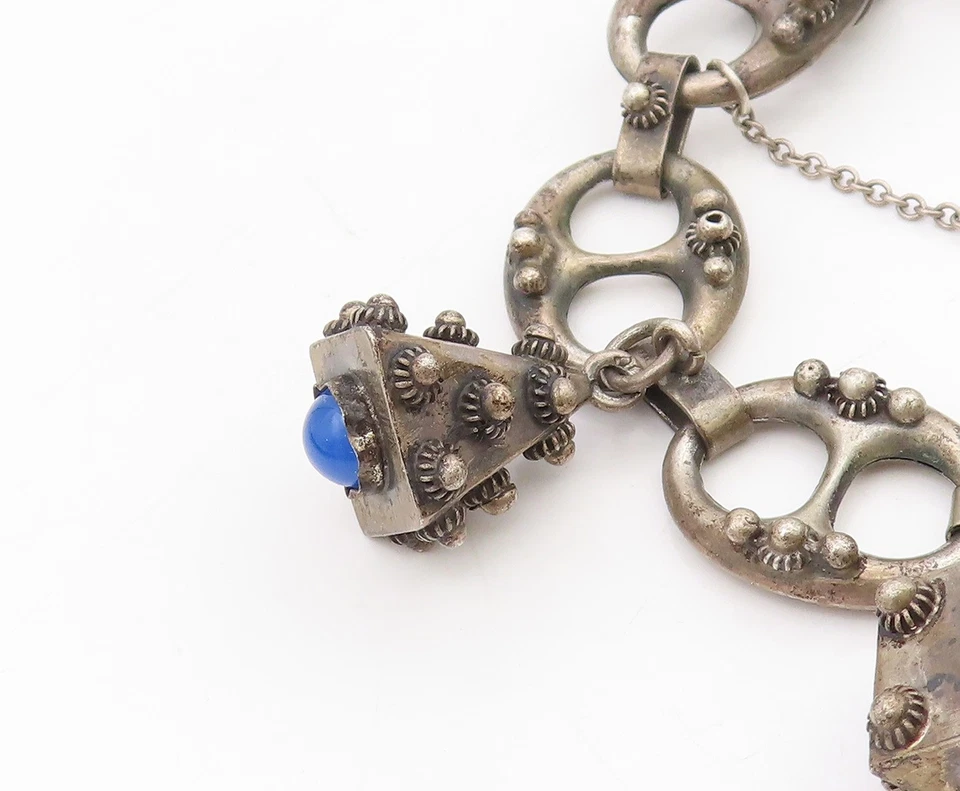 Pulsera de plata de ley 925 vintage con múltiples piedras preciosas eslabón antiguo BT11603 Foto 4 de 4