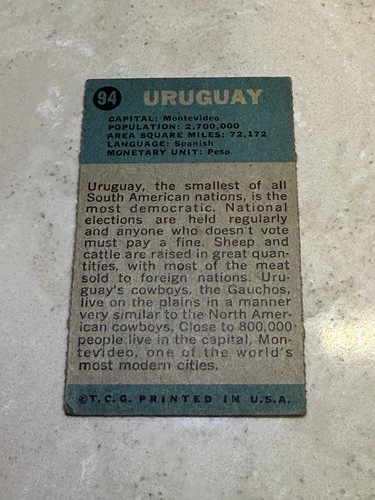 1963 Topps Midgee Flags of the World Card # 94 URUGUAY - Picture 2 of 2