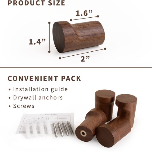 Natural Wooden Wall Mounted Hooks - Pack of 4 - Modern - Handmade Decorative Woo - Picture 6 of 7