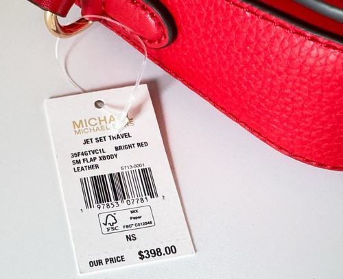 MICHAEL KORS JET SET TRAVEL SM FLAP CROSSBODY LEATHER BAG BRIGHT RED - Picture 13 of 13