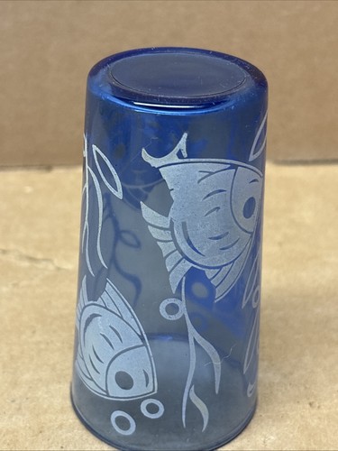 1 Hazel Atlas ANGEL FISH Cobalt Blue 3 7/8" Tumbler - Sportmans Series 1930s - Bild 4 von 7