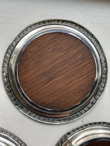 Set Of 5 Vintage Sterling Trivets With Wood Centers 925 3.70” Wide image 4