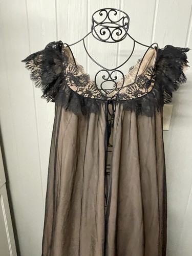 Vintage Claire Sandra for Lucie Ann Peignoir Lace Robe Black Nude Pinup Small - Picture 16 of 18